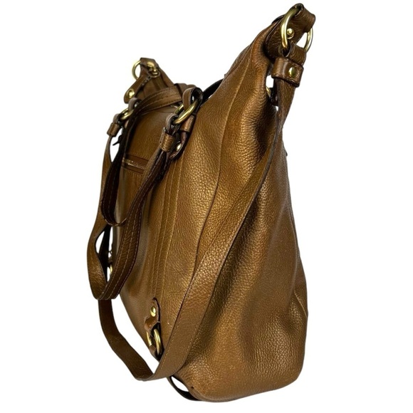 Coach Alexandra Convertible Bag Purse Pebbled Leather Hobo Satchel Gold Metallic - Picture 6 of 13